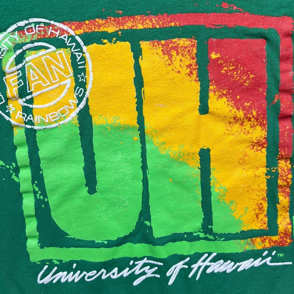 VINTAGE 90s University of Hawaii Rainbows Sweatshirt Sz S Green NCAA Raglan USA